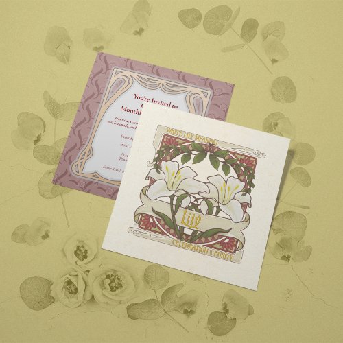White Lily_Flower Meaning Vintage_Style Pink Invitation