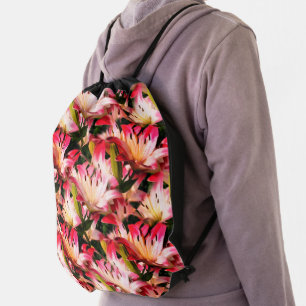 White Lily Flower Nature Pattern Drawstring Bag