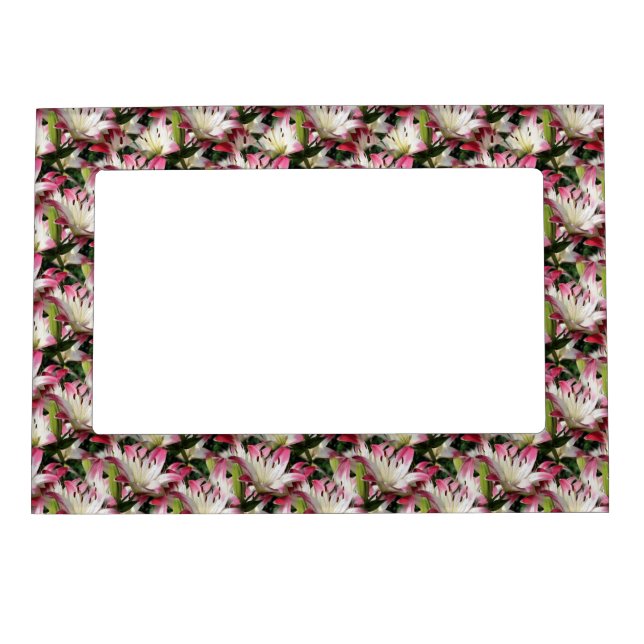White Lily Flower Nature Pattern   Magnetic Frame (Front)