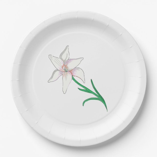 White Lily Flower  Paper Plates (Front)