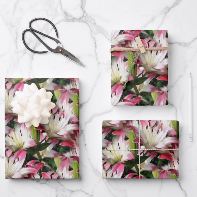 White Lily Flower Pattern Nature   Wrapping Paper Sheets (Front)