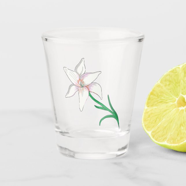 White Lily Flower  Shot Glass (Front)