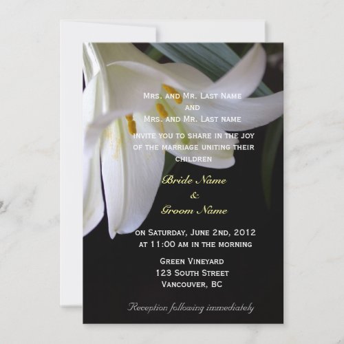 white lily flower spring summer holiday wedding invitation