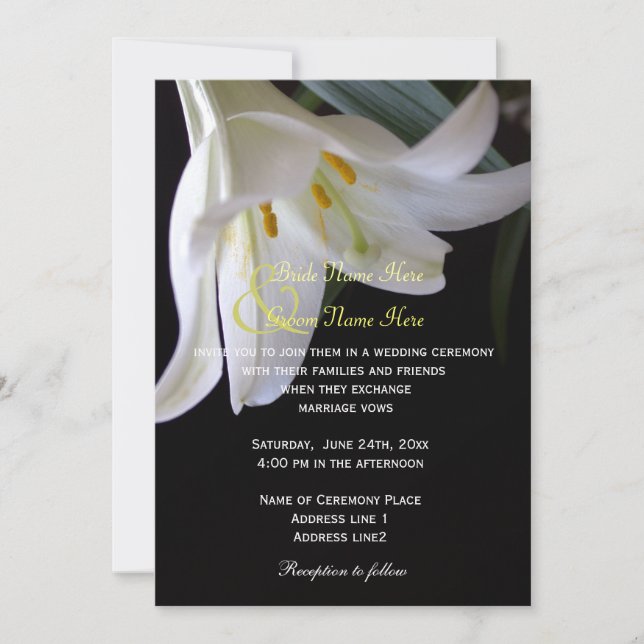 white lily flower spring, summer, holiday wedding invitation (Front)