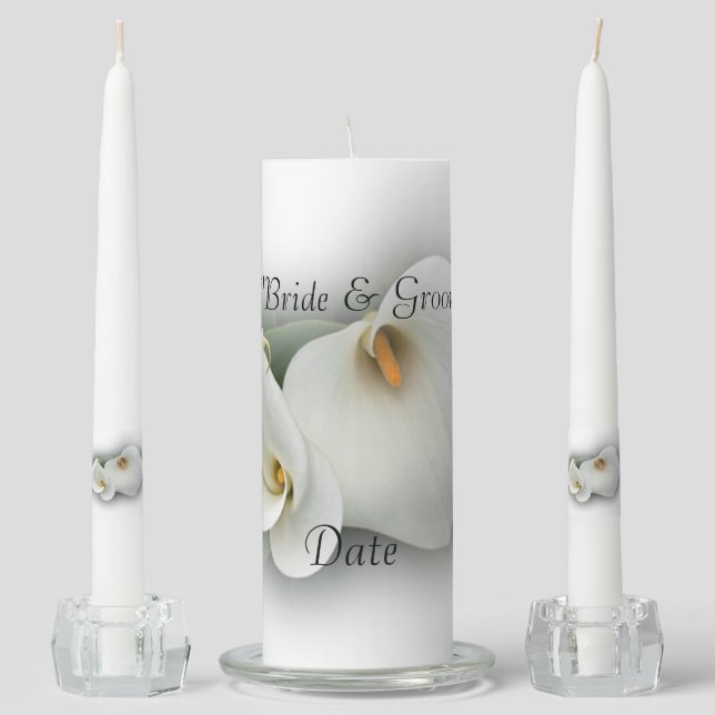 White Lily Flower Unity Wedding Candle (Front)