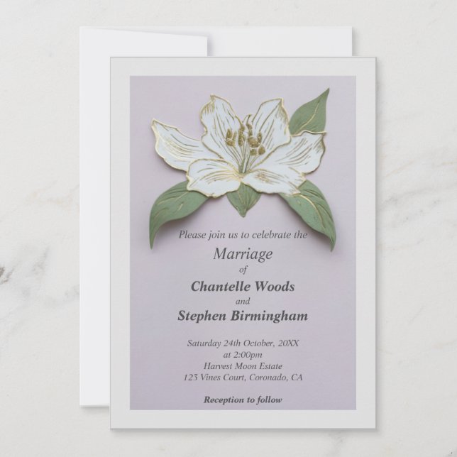 White Lily Flower Wedding  Invitation (Front)