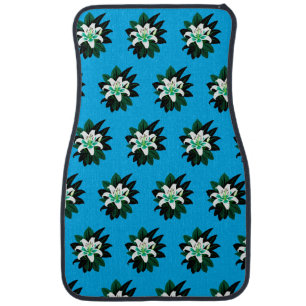 White Lily Flower With Dark Green Leaves Car Floor Mat