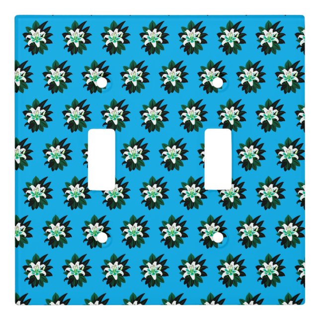 White Lily Flower With Dark Green Leaves Light Switch Cover (Front)