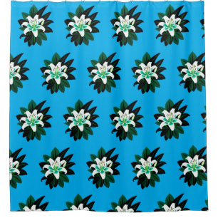 White Lily Flower With Dark Green Leaves Shower Curtain