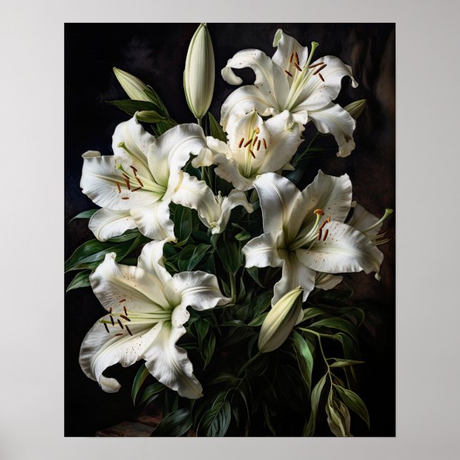 White Lily Flowers Art Print Poster (Front)