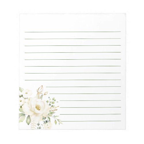 White Lily Flowers Floral Peony Feminine Lined  Notepad