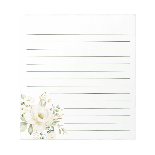 White Lily Flowers Floral Peony Feminine Lined  Notepad (Front)