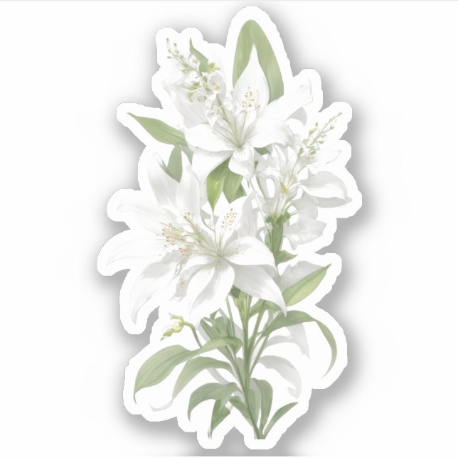 White Lily Flowers Sticker (Front)