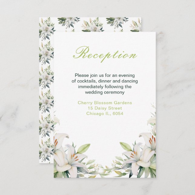 White Lily Flowers Wedding Enclosure Card (Front/Back)