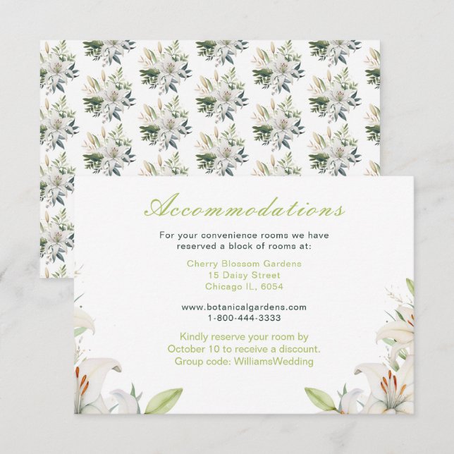 White Lily Flowers Wedding Enclosure Card (Front/Back)