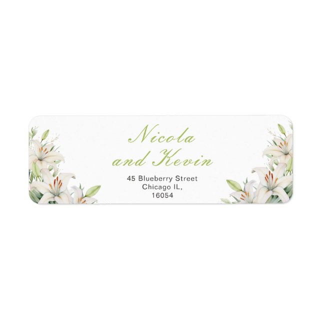 White Lily Flowers Wedding Label (Front)