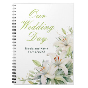 White Lily Flowers Wedding Notebook