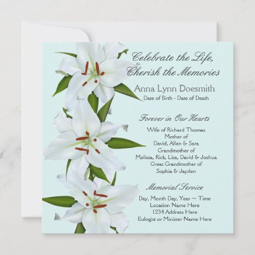 White Lily Funeral Announcements