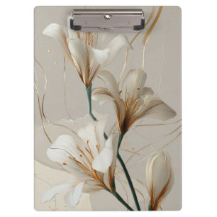White Lily Gold Minimalist Elegant Neutral Clipboard