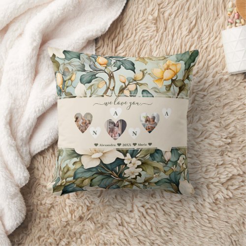 White Lily Grandmother Gift Three Photo  Throw Pillow