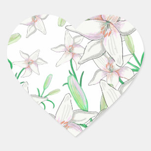 White Lily Illustration Heart Sticker