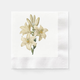 white lily(Lilium candidum) by Redouté Paper Napkins