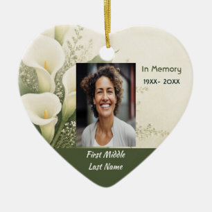 White Lily Memorial Prayer Card Photo Keepsake Ceramic Ornament