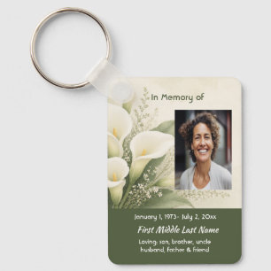 White Lily Memorial Prayer Card Photo Keepsake Keychain