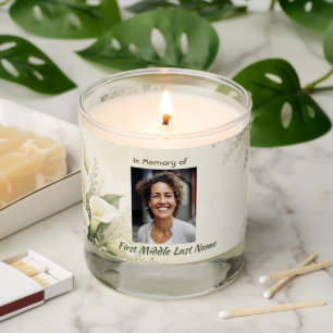White Lily Memorial Prayer Card Photo Keepsake Scented Candle
