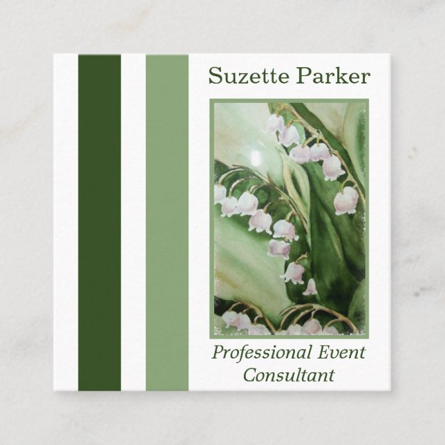White Lily of the Valley Event Planner Square Business Card (Front)