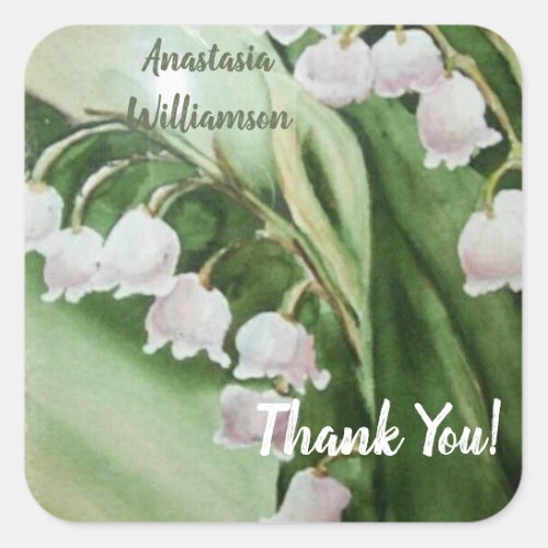 WHITE LILY OF THE VALLEY THANK YOU SQUARE STICKER