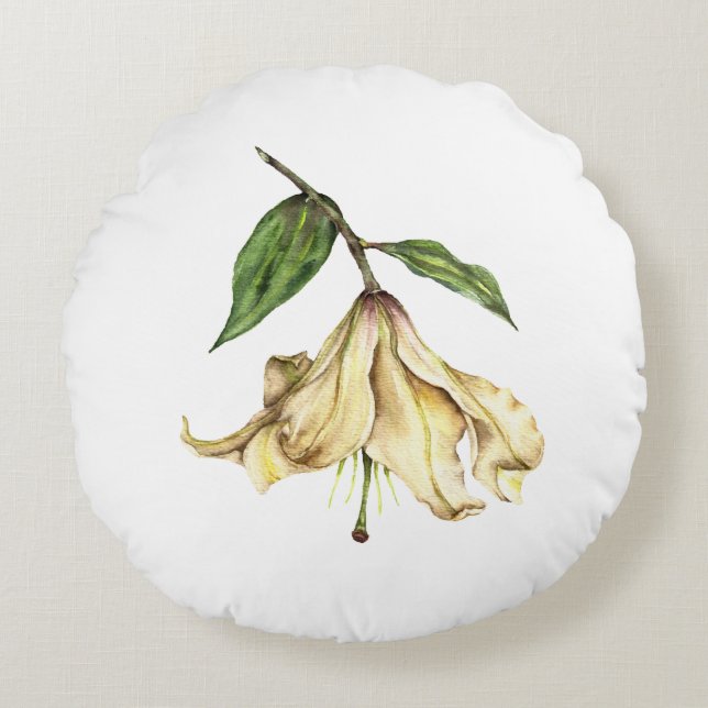 White Lily Round Pillow (Front)