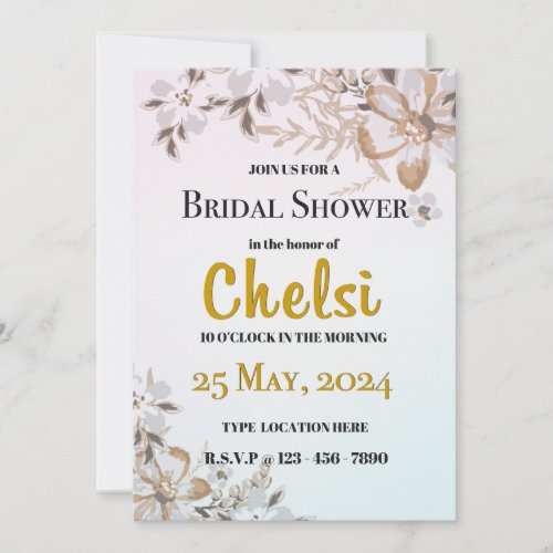White Lily Serenity Golden Art Touch in Botanical  Invitation