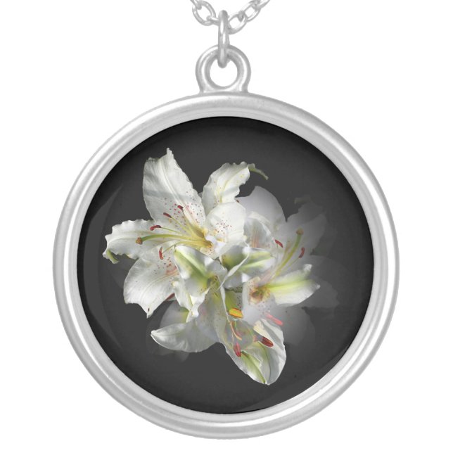 White Lily Silver Plated Necklace (Front)