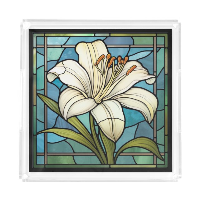 White Lily Stained Glass Acrylic Tray (Front)