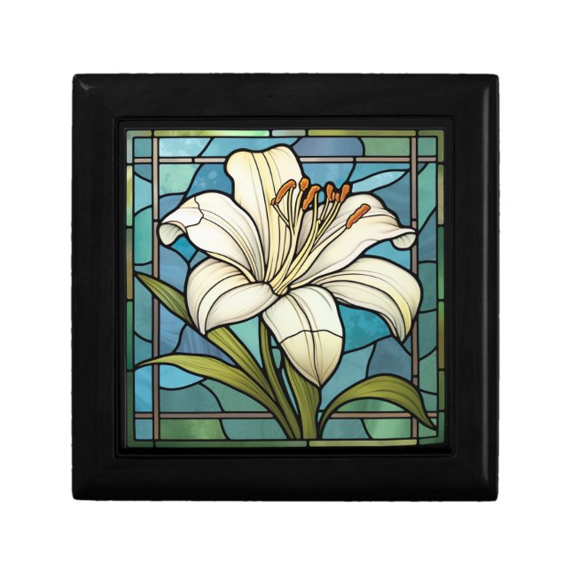White Lily Stained Glass Gift Box (Front)