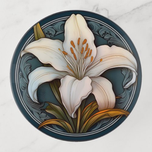 White Lily Stained Glass Trinket Tray