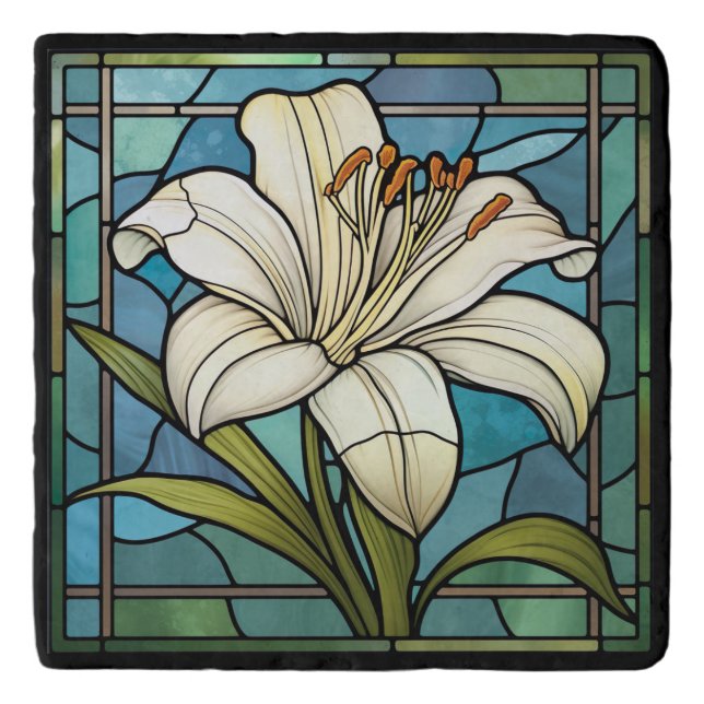 White Lily Stained Glass Trivet (Front)