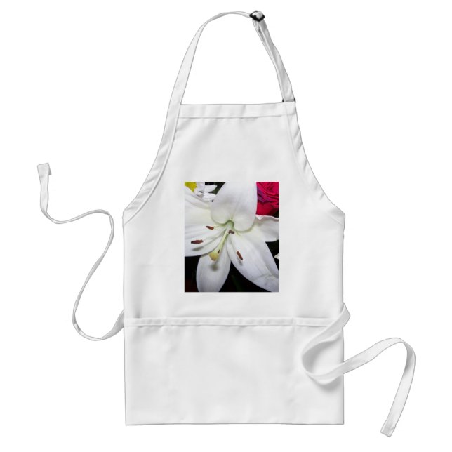 White lily up close adult apron (Front)
