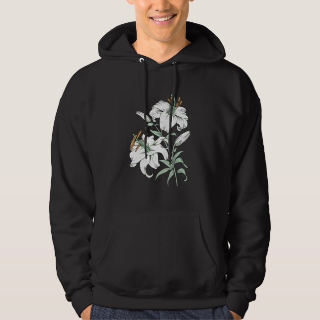 White Lily Vintage Retro Flower Hoodie (Front)