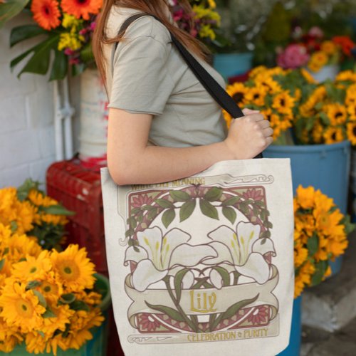 White Lily Vintage_Style Art Front with Pink Back Tote Bag