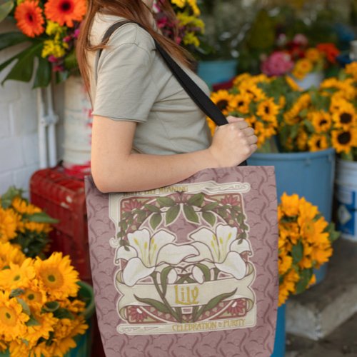 White Lily Vintage_Style Design Pink Background Tote Bag