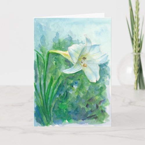 White Lily Watercolor Flower Happy Easter Holiday Card