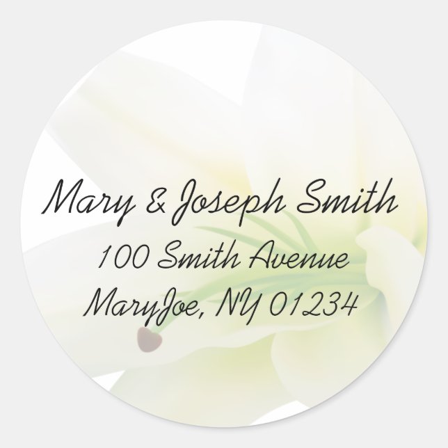 White Lily Wedding Adress Label Stickers (Front)