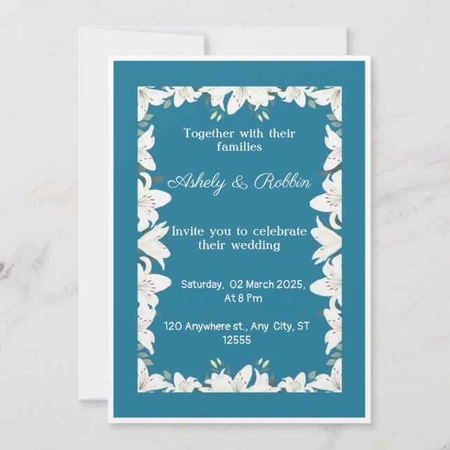 White Lily Wedding Invitation (Front)