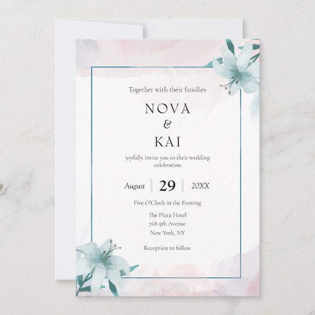 White Lily Wedding Invitation – Watercolor Floral (Front)