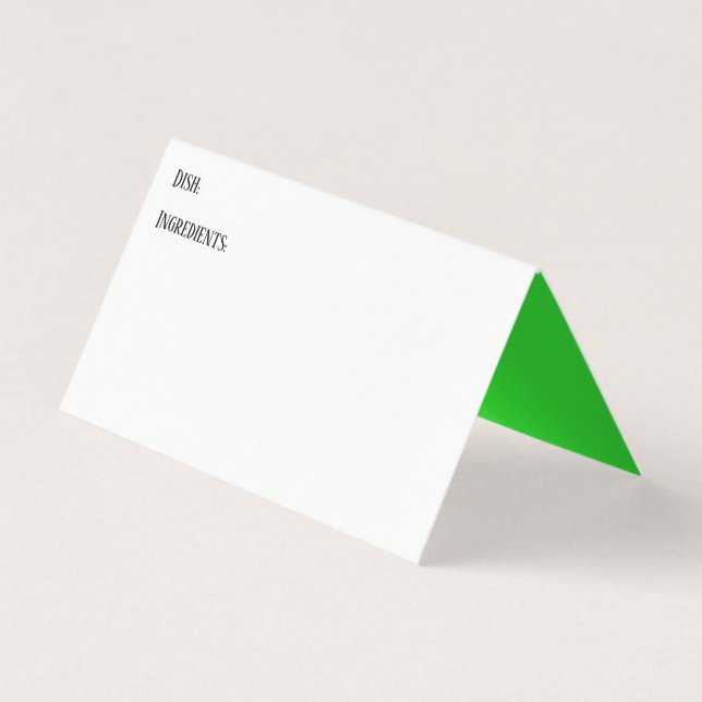 White & Lime Buffet Table Recipe Tent Cards (Front)