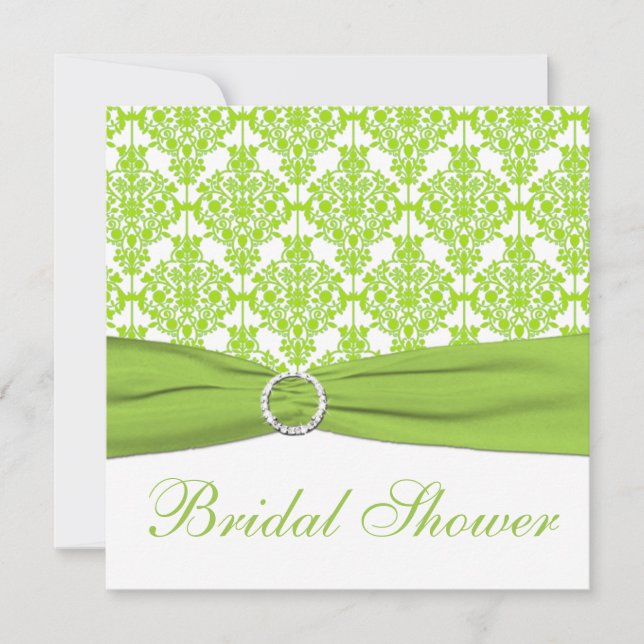 White, Lime Damask Bridal Shower Invitation (Front)