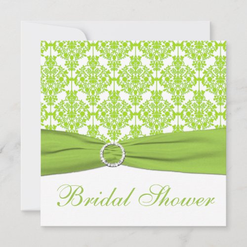 White, Lime Damask Bridal Shower Invitation