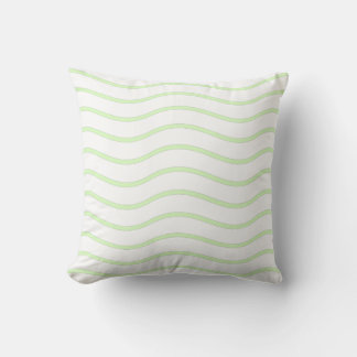 White & Lime Green Pastel Wavy Lines Design Throw Pillow